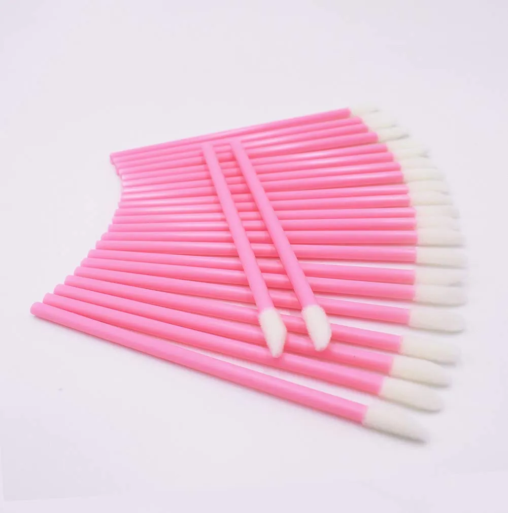 100 Pcs Disposable Lip Brushes Make Up Brush Lipstick Lip Gloss Wands Applicator Tool Makeup Beauty Tool Kits Pink