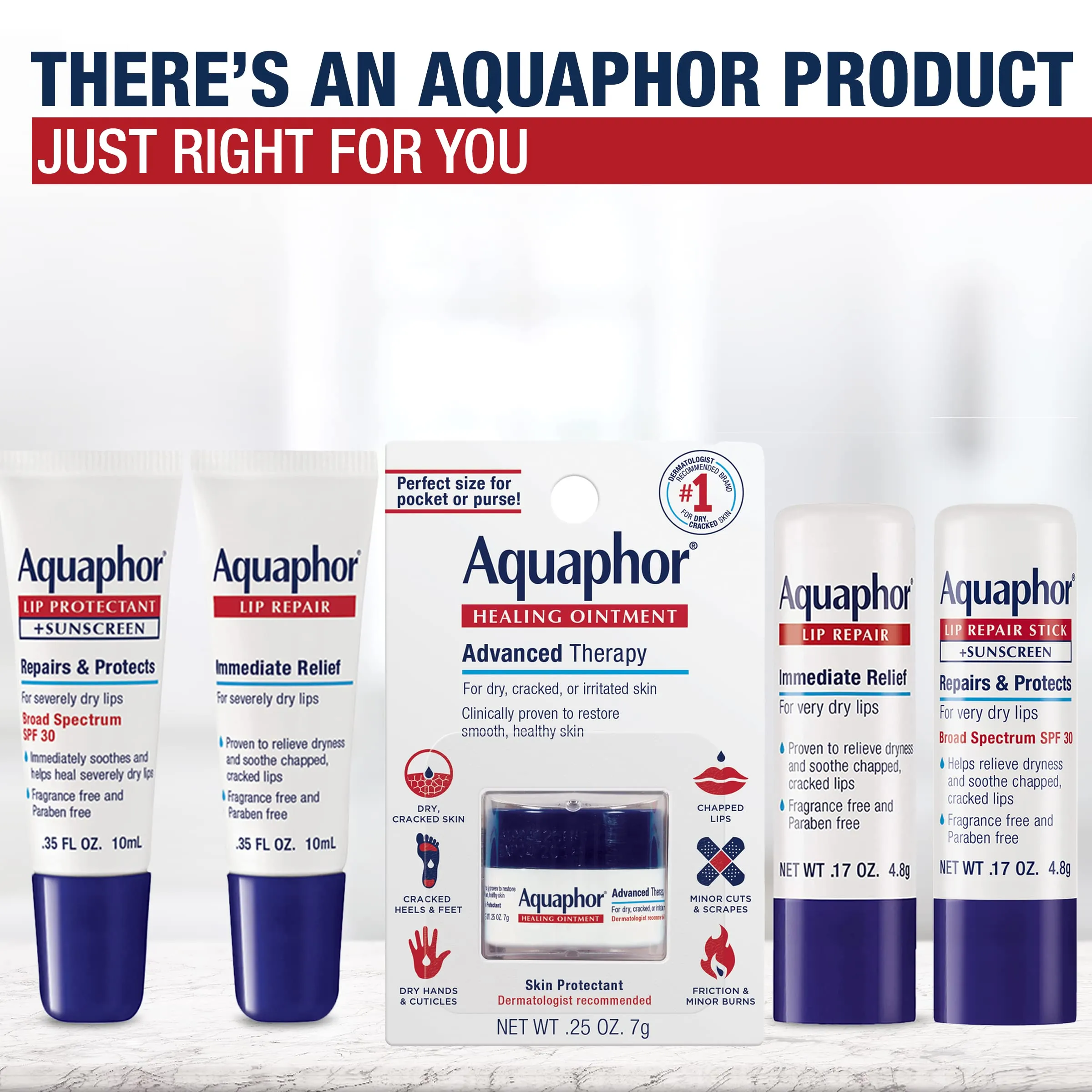 Aquaphor Lip Repair, Moisturizing Lip Balm Set, Soothes Dry Chapped Lips, Lip Repair Stick, 0.17 Oz (Pack of 2)   Lip Repair and Protect Stick, Lip Balm with Sunscreen SPF 30, 0.17 Oz (Pack of 2)