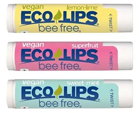 Eco Lips Bee Free Vegan Lip Balm Made Without Beeswax | Candelilla Wax, Organic Cocoa Butter & Coconut Oil Lip Care. Soothe & Moisturize Dry, Cracked and Chapped Lips - 100% Plastic-Free Plant Pod Packaging - Made in USA (Variety Pack)