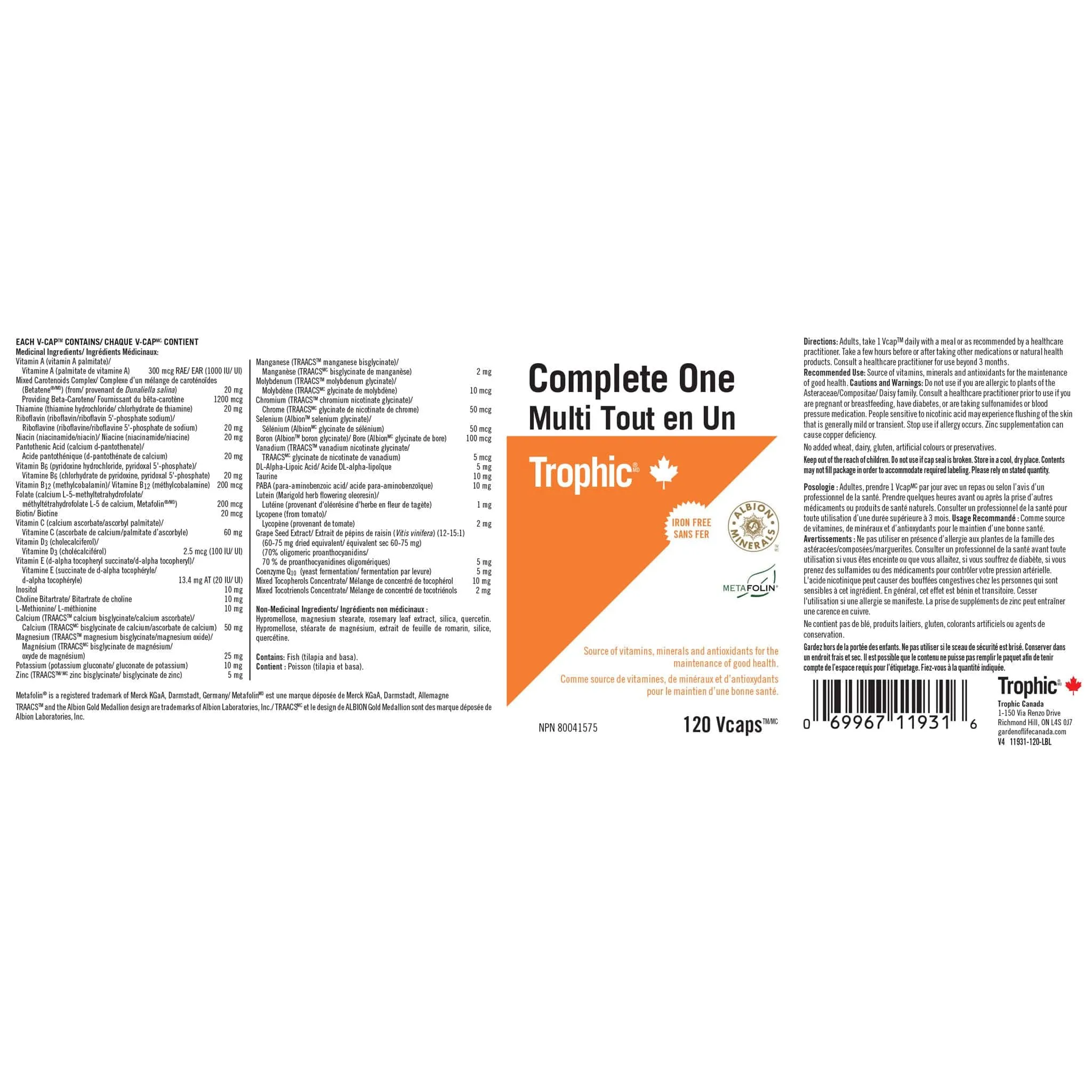 Trophic Complete One Multivitamin (Iron Free)