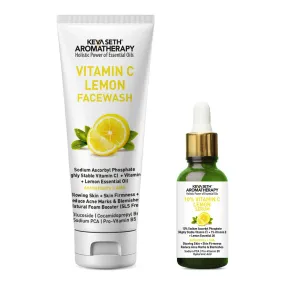 Vitamin C Lemon Combo: Facewash & Serum with Sodium Ascorbyl Phosphate, Vitamin E & AHA for Radiant, Firm, Acne-Free Skin